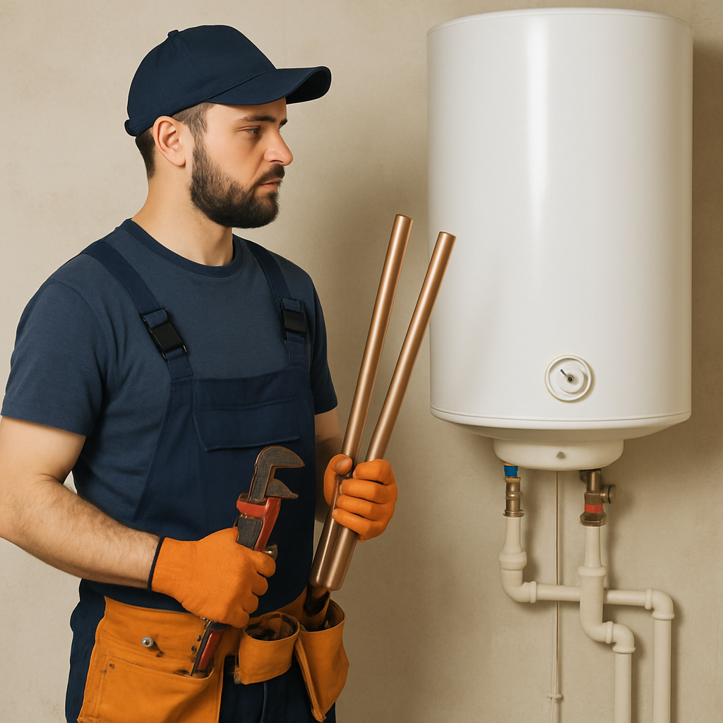 Professional plumber preparing for a boiler installation